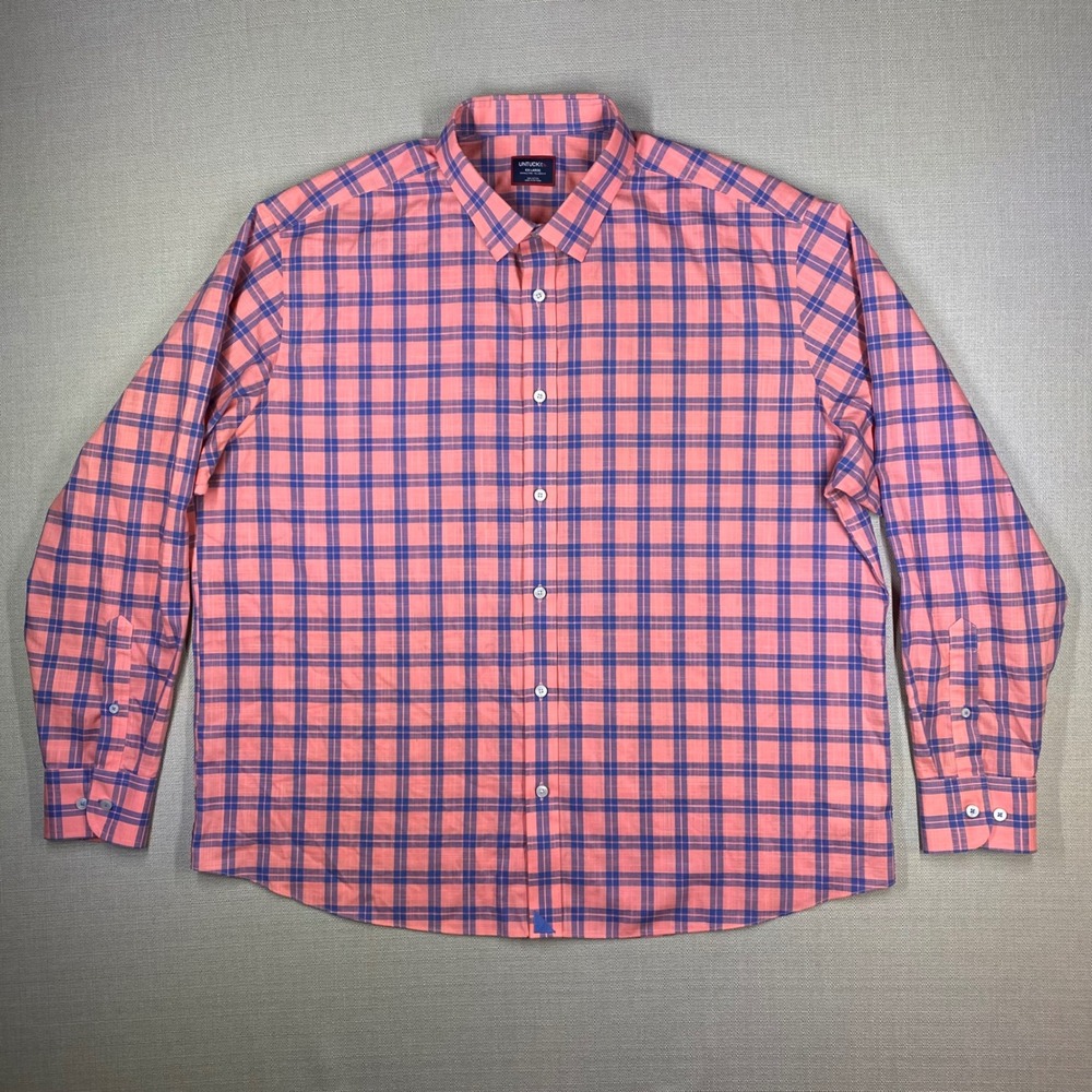 UNTUCKit Mens Clark Tea Rose Plaid Wrinkle Free Relaxed Fit Shirt Size XXL